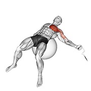 Fluturări cu un braț, pe minge de exerciții, la cablu