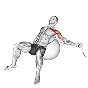 Fluturări înclinate cu un braț, pe minge de exerciții, la cablu