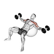 Fluturări înclinate pe minge de exerciții, cu gantere