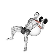 Împins înclinat cu o mână, pe minge de exerciții, cu gantera