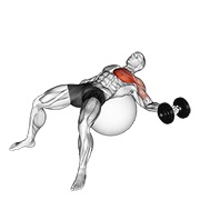 Fluturări pentru piept, cu o mână, pe minge de exerciții, cu gantera