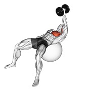 Fluturări cu o mână, pe minge de exerciții, cu gantera