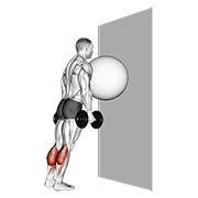 Ridicare de gambe la perete, cu minge de exerciții și gantera