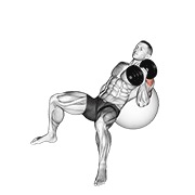 Împins tip ciocan, înclinat, cu o mână, pe minge de exerciții, cu gantera