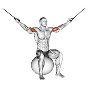 Flexii deasupra capului, pe minge de exerciții, la cablu