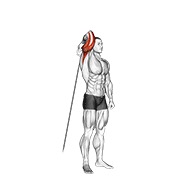 Extensie de triceps deasupra capului, priză inversă, cu un braț, în picioare, la cablu