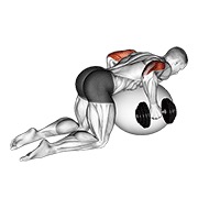 Extensie de triceps în spate, pe minge de exerciții, cu gantere