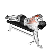 Deltoid posterior cu o mână, culcat, cu gantera