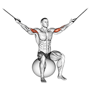 Flexii deasupra capului, pe minge de exerciții, la cablu