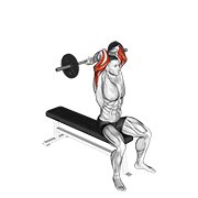 Extensie de triceps în spatele capului, priză îngustă, așezat, cu haltera