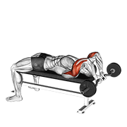 Extensie de triceps cu priză îngustă, din spatele capului, culcat, cu bară EZ